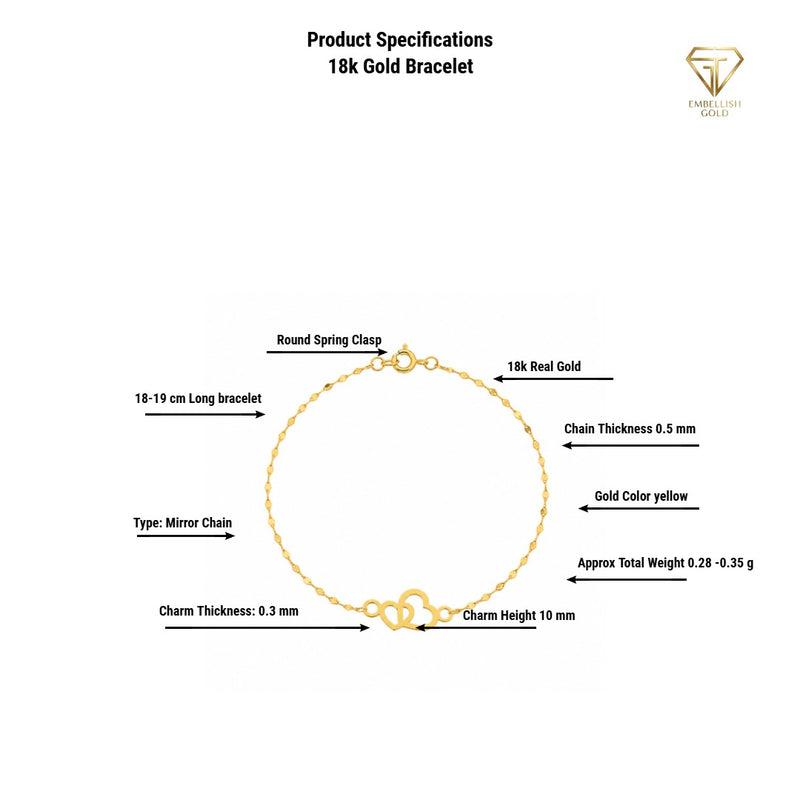 مجموعة زهرة من الذهب الحقيقي عيار 18 قيراط مع سلسلة مرآة - 18k Gold Bracelet - Embellish Gold