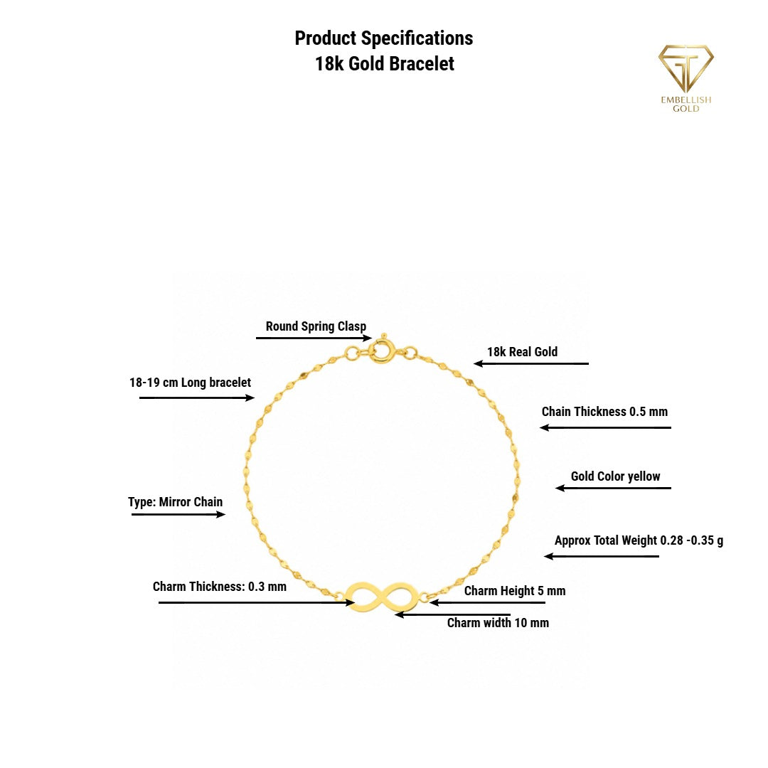 18K Real Gold Infinity Bracelet In Mirror Chain - Gold Bracelets - Embellish Gold