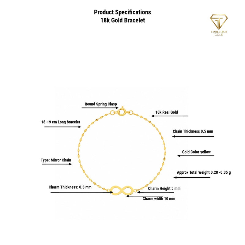 18K Real Gold Infinity Bracelet In Mirror Chain - Gold Bracelets - Embellish Gold