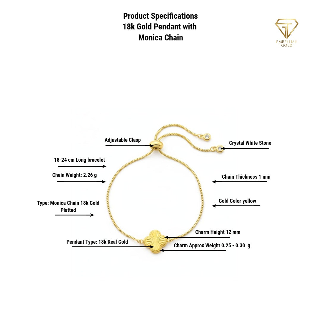 18K Real Gold Flower with Gold Plated Chain - Gold Bracelets - Embellish Gold