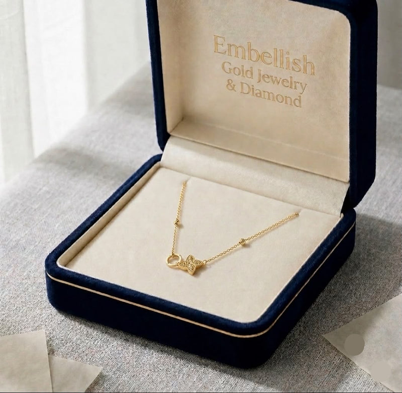 18k Gold Cartier Link Rob Flower Necklace - 18k Gold Necklace - Embellish Gold Jewelry & Diamond