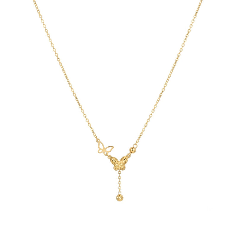 18k Gold Two Butterfly with Hanging Ball Necklace - ad collection - Embellish Gold Jewelry & Diamond