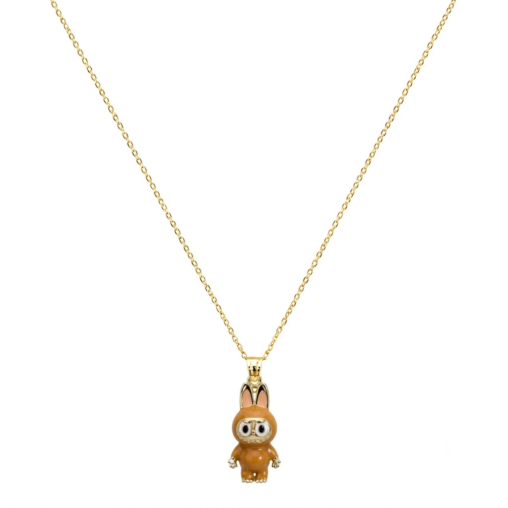 18k Gold Orange Labubu Necklace - 18k Gold Necklace - Embellish Gold Jewelry & Diamond