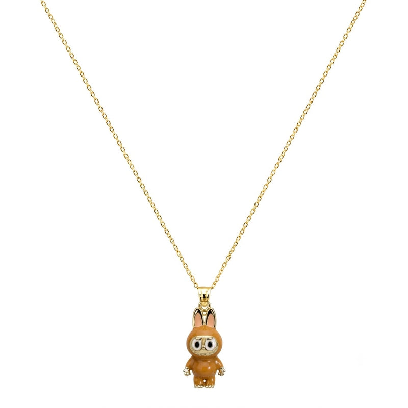 18k Gold Orange Labubu Necklace - 18k Gold Necklace - Embellish Gold Jewelry & Diamond