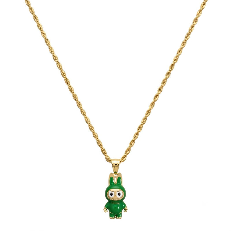 18k Gold Green Labubu Necklace - 18k Gold Necklace - Embellish Gold Jewelry & Diamond