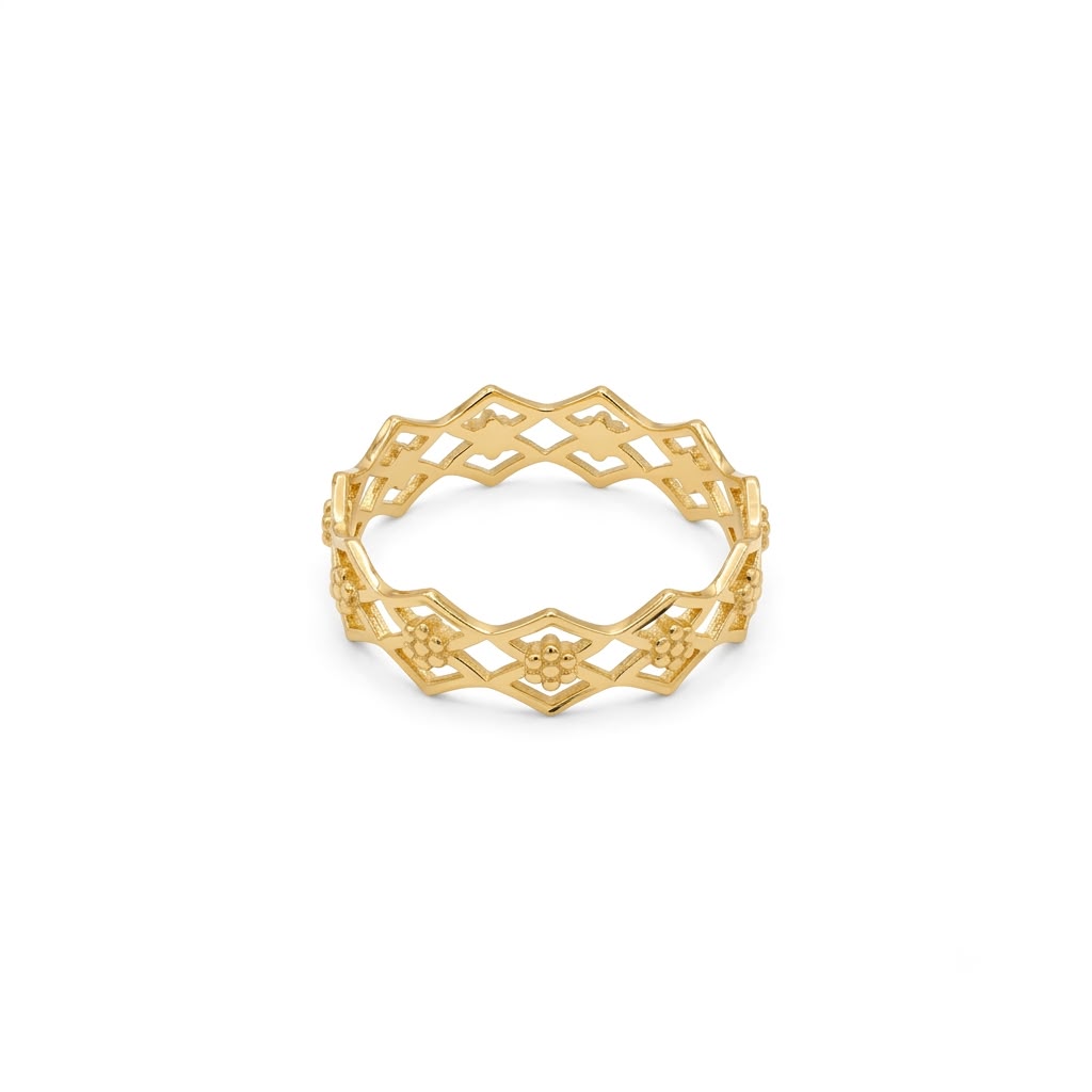 18k Gold Double Cube Flower Ring