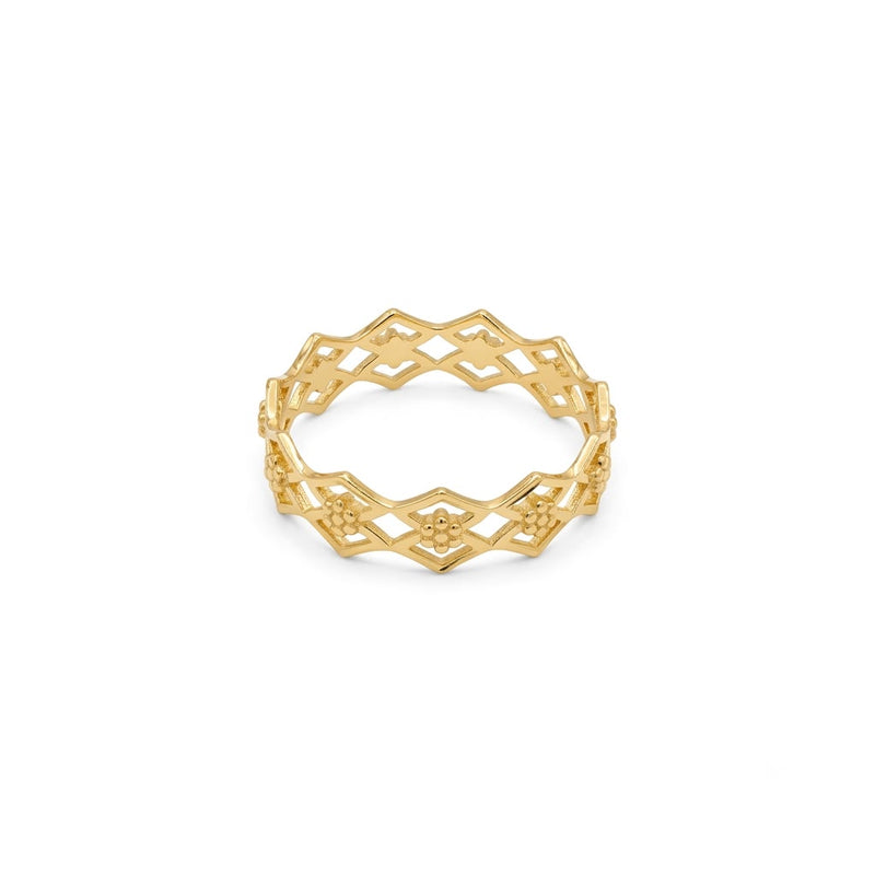 18k Gold Double Cube Flower Ring - المنتجات - Embellish Gold Jewelry & Diamond