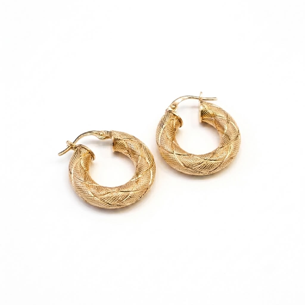 18k Gold Thick Snake Skin Inspired Loop Earrings