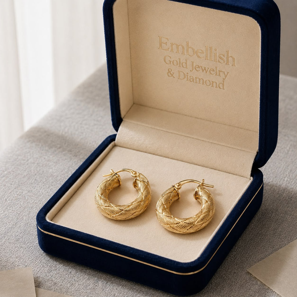 18k Gold Thick Snake Skin Inspired Loop Earrings