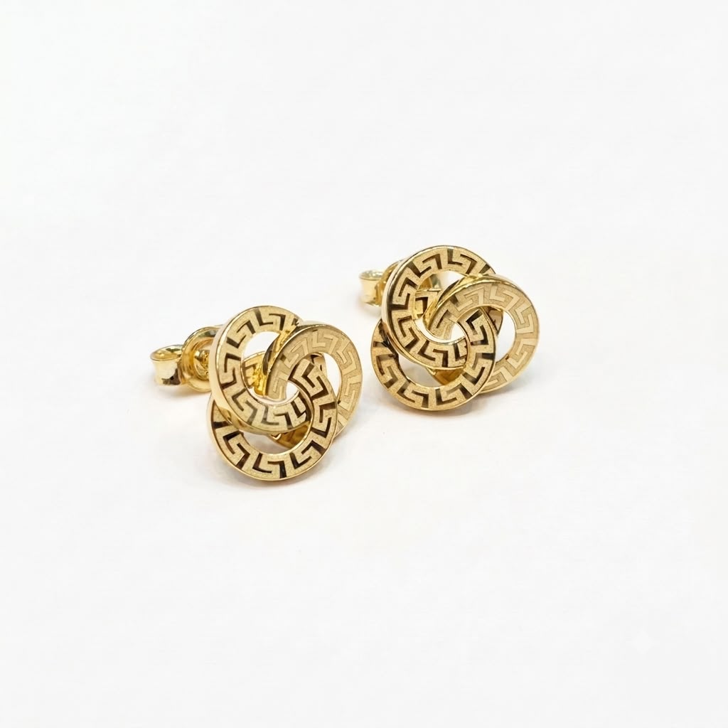 18k Gold Maze Cinnamon Stud Earrings