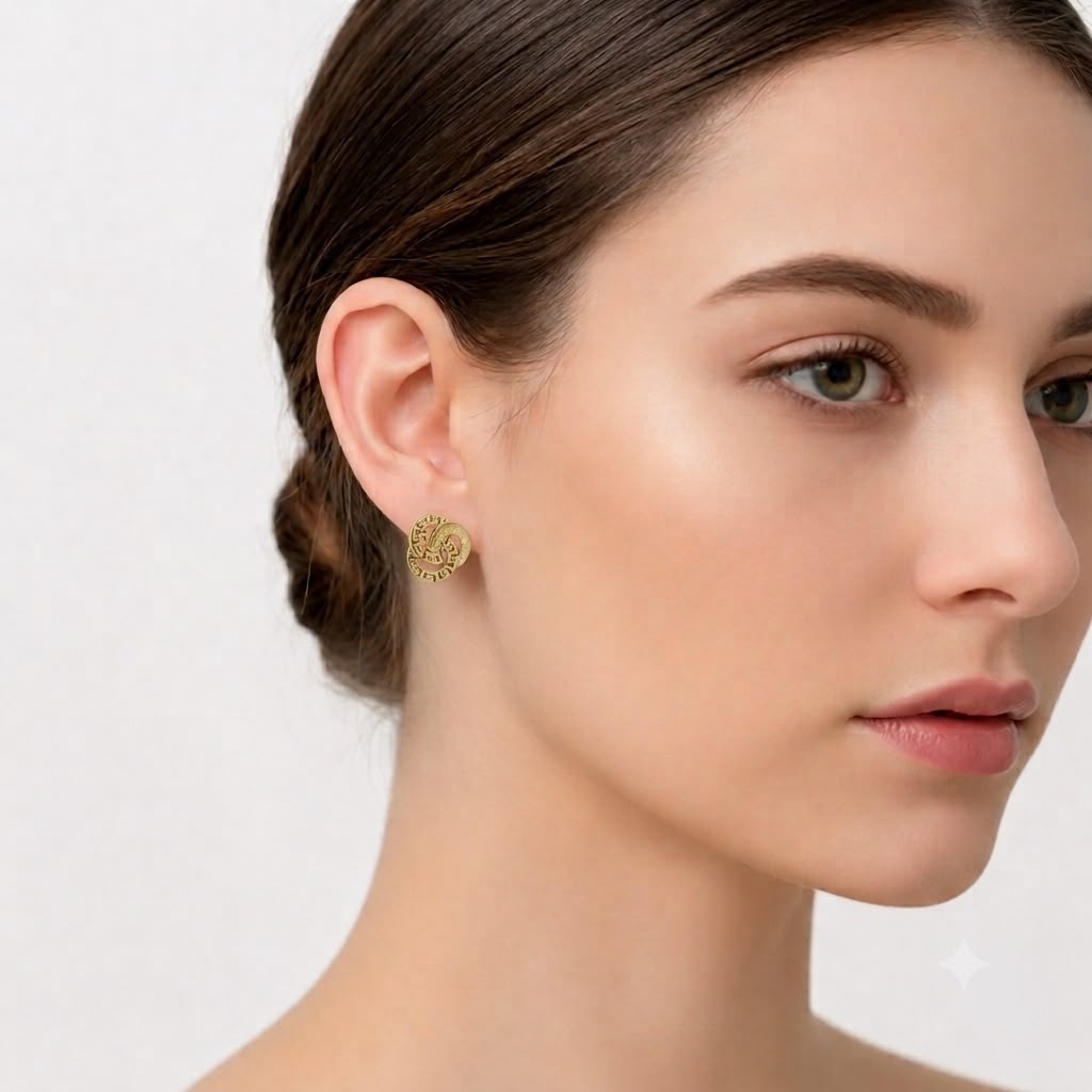 18k Gold Maze Cinnamon Stud Earrings