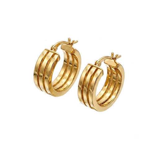 18k Gold 3 Plain Line Loop Earrings