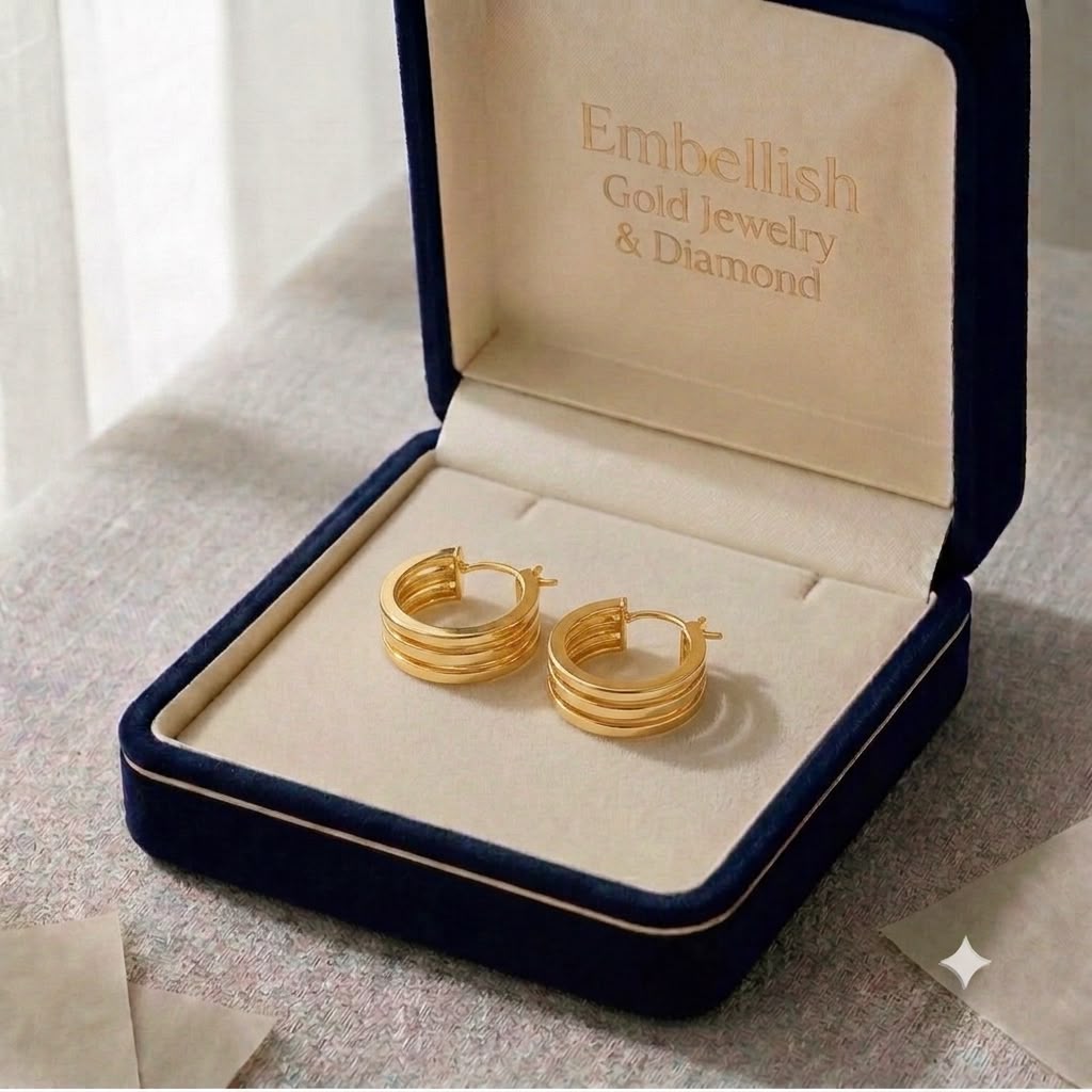 18k Gold 3 Plain Line Loop Earrings