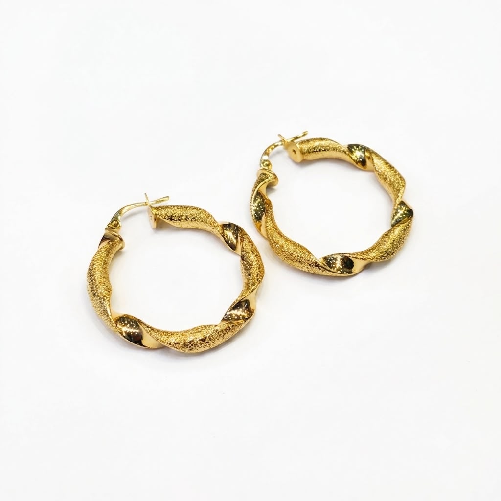 18k Gold Twisted Matte Loop Earrings - 18k Gold Earrings - Embellish Gold Jewelry & Diamond