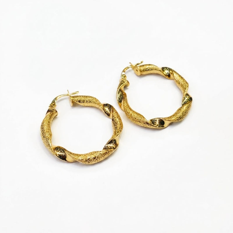 18k Gold Twisted Matte Loop Earrings - Earrings - Embellish Gold Jewelry & Diamond