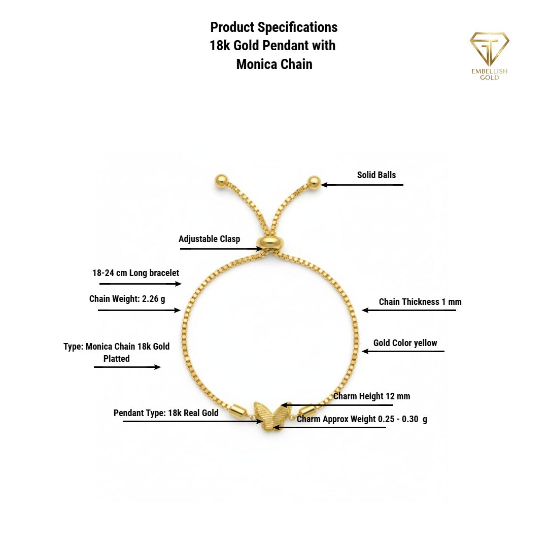 18k Gold butterfly pendant with gold plated chain - Gold Bracelets - Embellish Gold