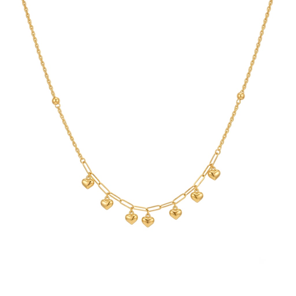 18k Gold 7 Heart Clip Necklace - 18k Gold Necklace - Embellish Gold Jewelry & Diamond