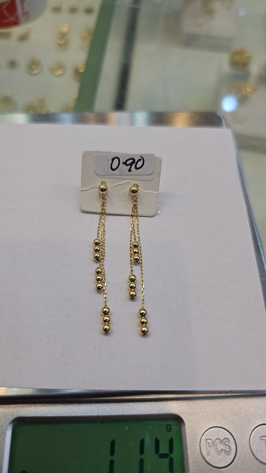 18k Gold Triple Ball Hanging Earrings