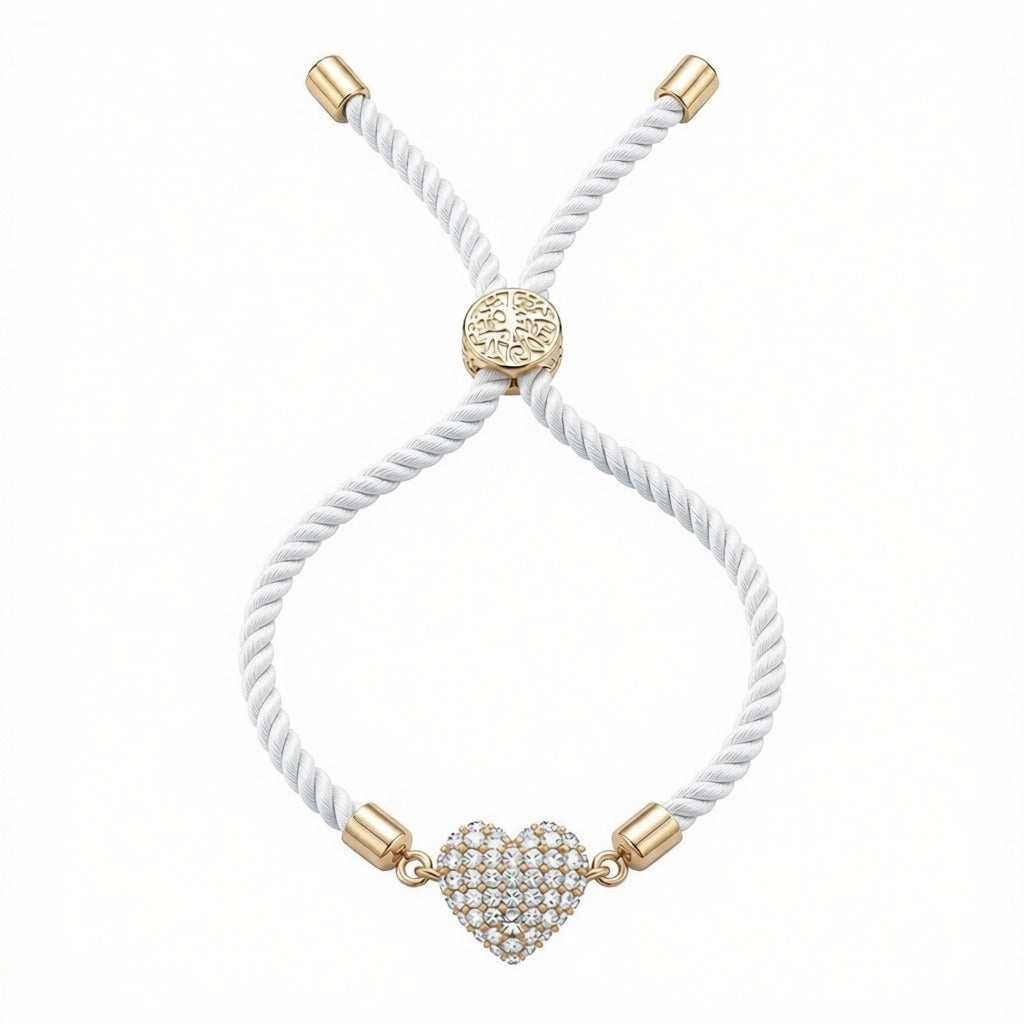 18k Gold Swarovski Heart with Adjustable Thread Bracelet - Perfect Gifting - Embellish Gold Jewelry & Diamond