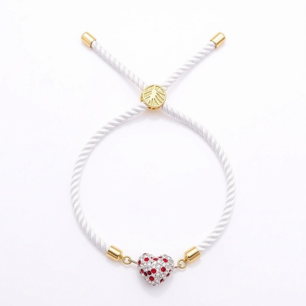 18k Gold Swarovski Dotted Heart with Adjustable Thread Bracelet - Perfect Gifting - Embellish Gold Jewelry & Diamond