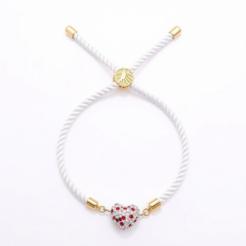 18k Gold Swarovski Dotted Heart with Adjustable Thread Bracelet - متجر 99 - Embellish Gold Jewelry & Diamond