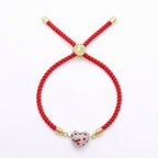 18k Gold Swarovski Dotted Heart with Adjustable Thread Bracelet