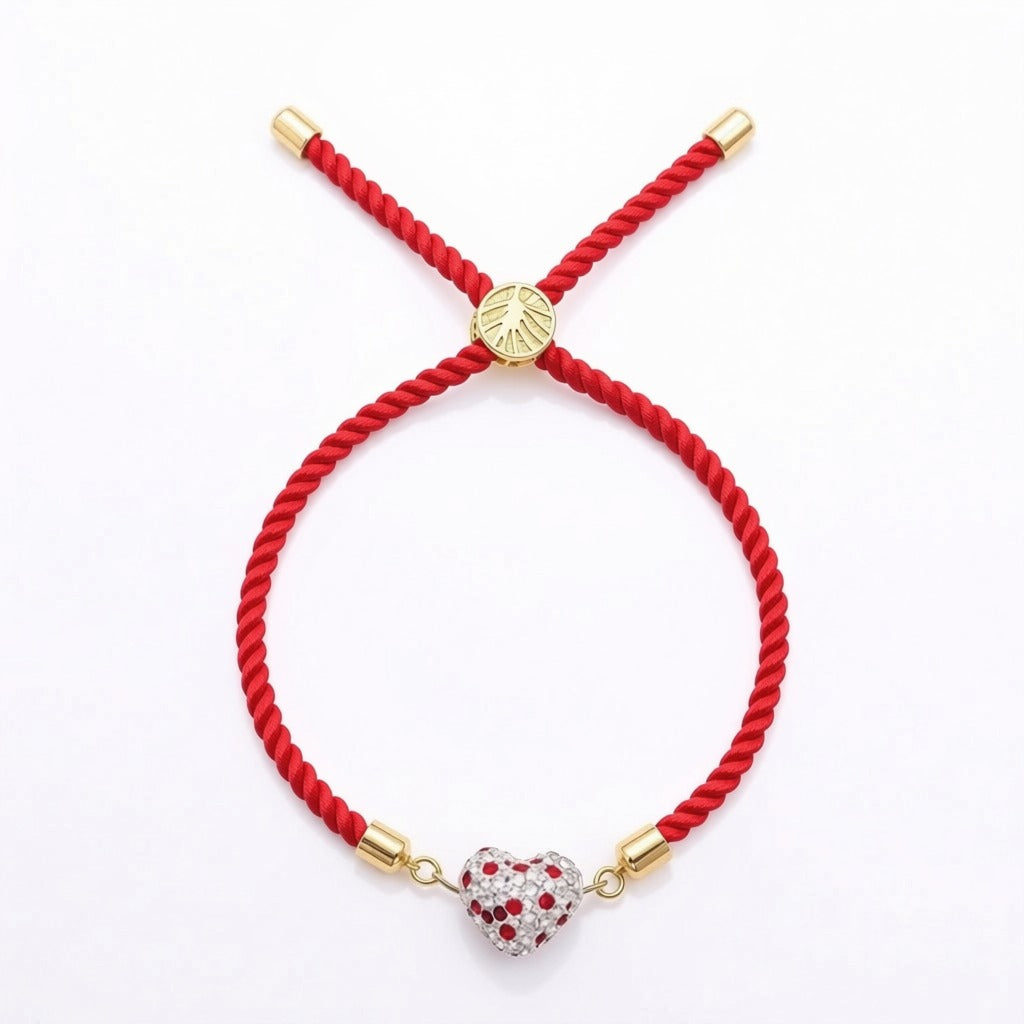 18k Gold Swarovski Dotted Heart with Adjustable Thread Bracelet - Perfect Gifting - Embellish Gold Jewelry & Diamond
