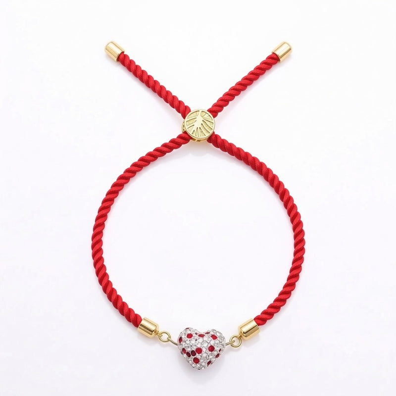 18k Gold Swarovski Dotted Heart with Adjustable Thread Bracelet - متجر 99 - Embellish Gold Jewelry & Diamond
