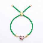 18k Gold Swarovski Dotted Heart with Adjustable Thread Bracelet