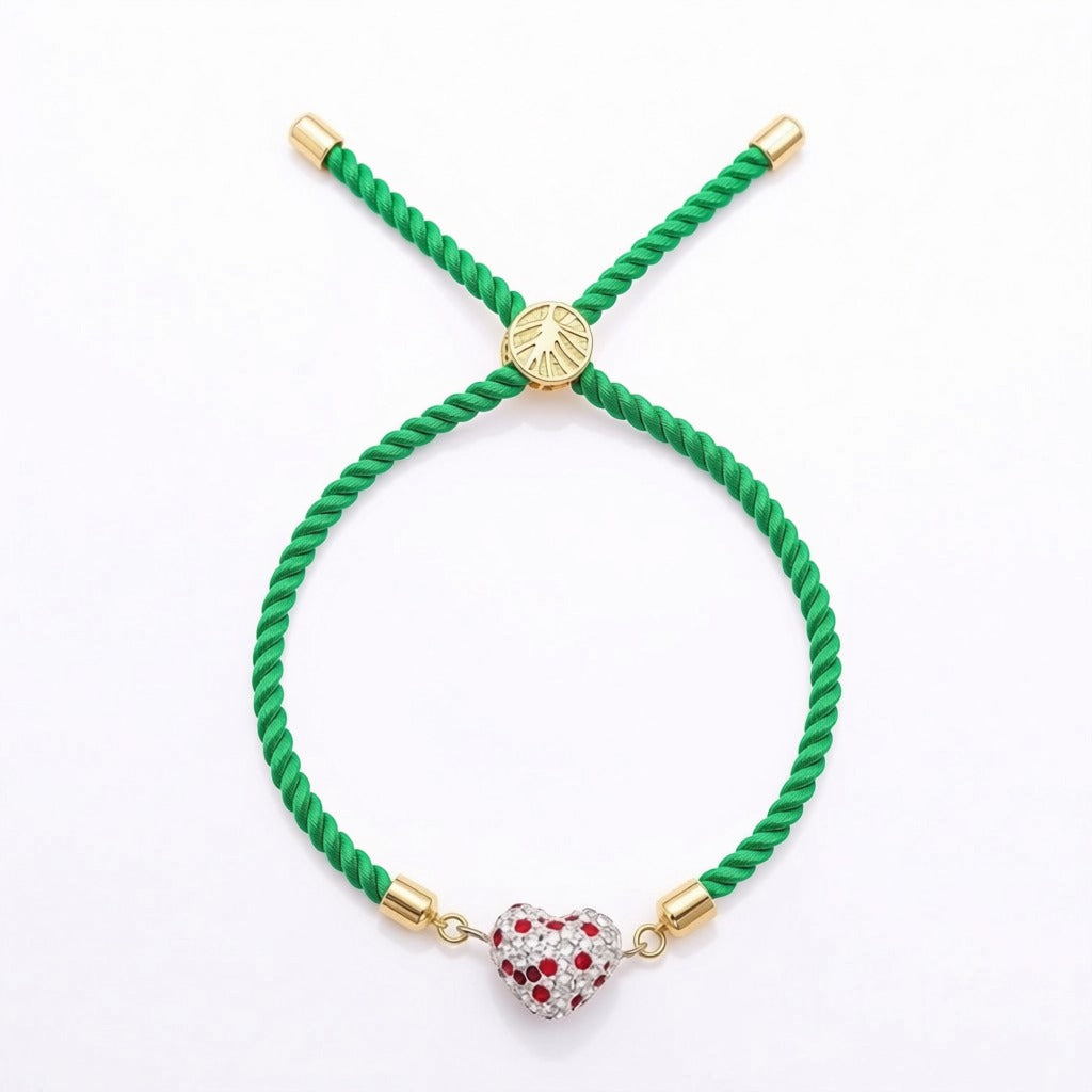 18k Gold Swarovski Dotted Heart with Adjustable Thread Bracelet - Perfect Gifting - Embellish Gold Jewelry & Diamond