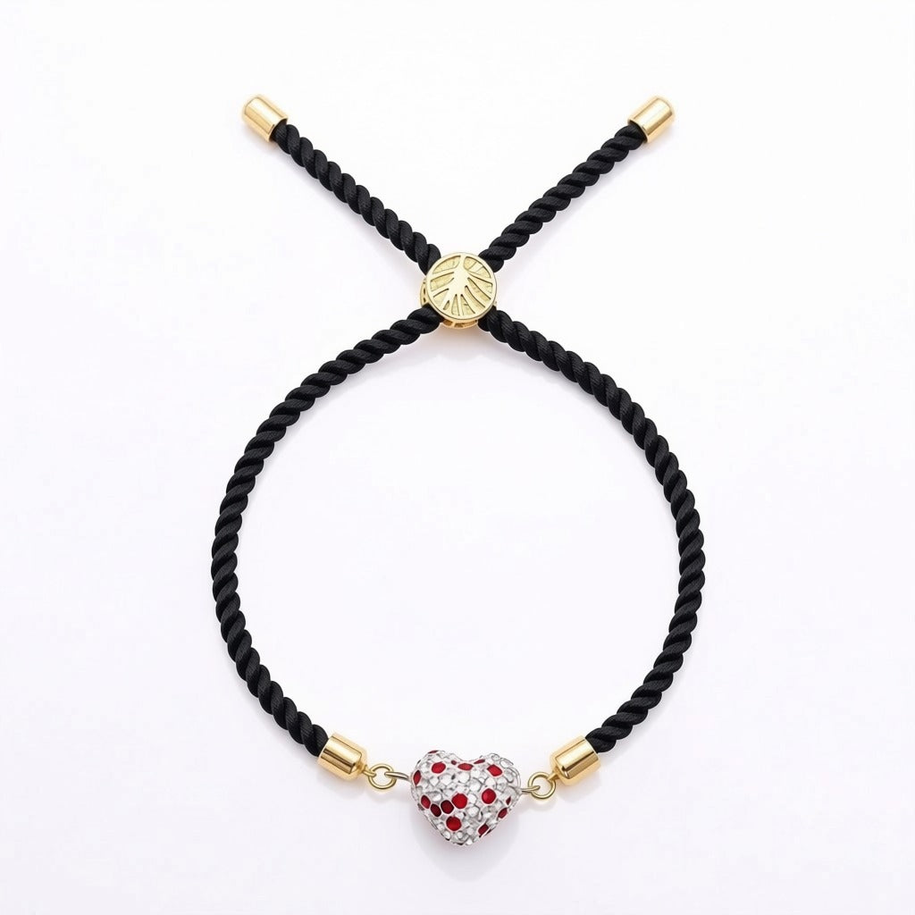 18k Gold Swarovski Dotted Heart with Adjustable Thread Bracelet - Perfect Gifting - Embellish Gold Jewelry & Diamond