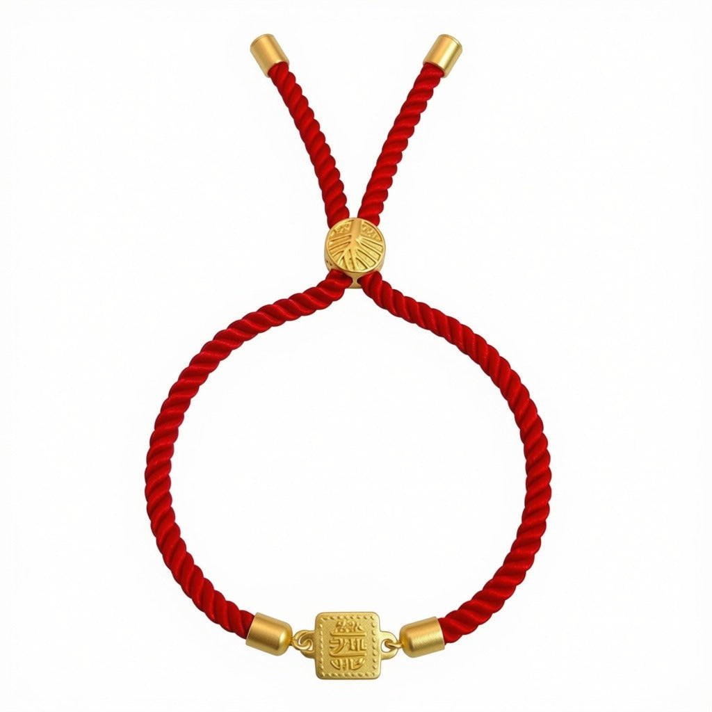 18k Gold Square Medallion with Adjustable Thread Bracelet - Perfect Gifting - Embellish Gold Jewelry & Diamond