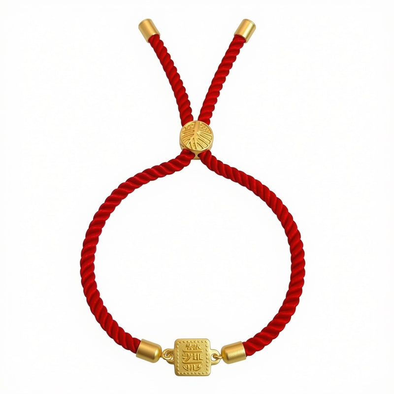 18k Gold Square Medallion with Adjustable Thread Bracelet - متجر 99 - Embellish Gold Jewelry & Diamond
