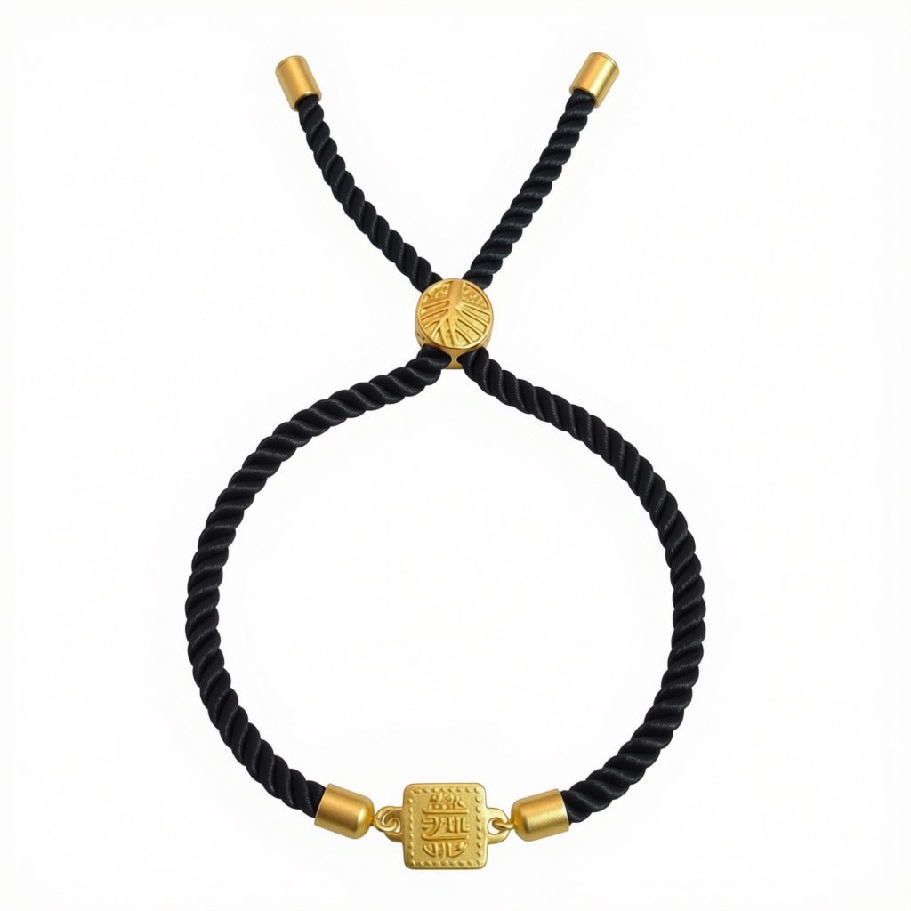 18k Gold Square Medallion with Adjustable Thread Bracelet - Perfect Gifting - Embellish Gold Jewelry & Diamond