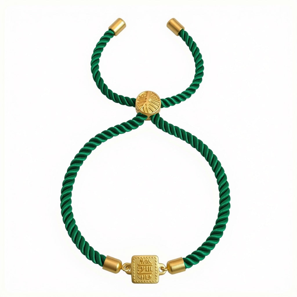 18k Gold Square Medallion with Adjustable Thread Bracelet - Perfect Gifting - Embellish Gold Jewelry & Diamond