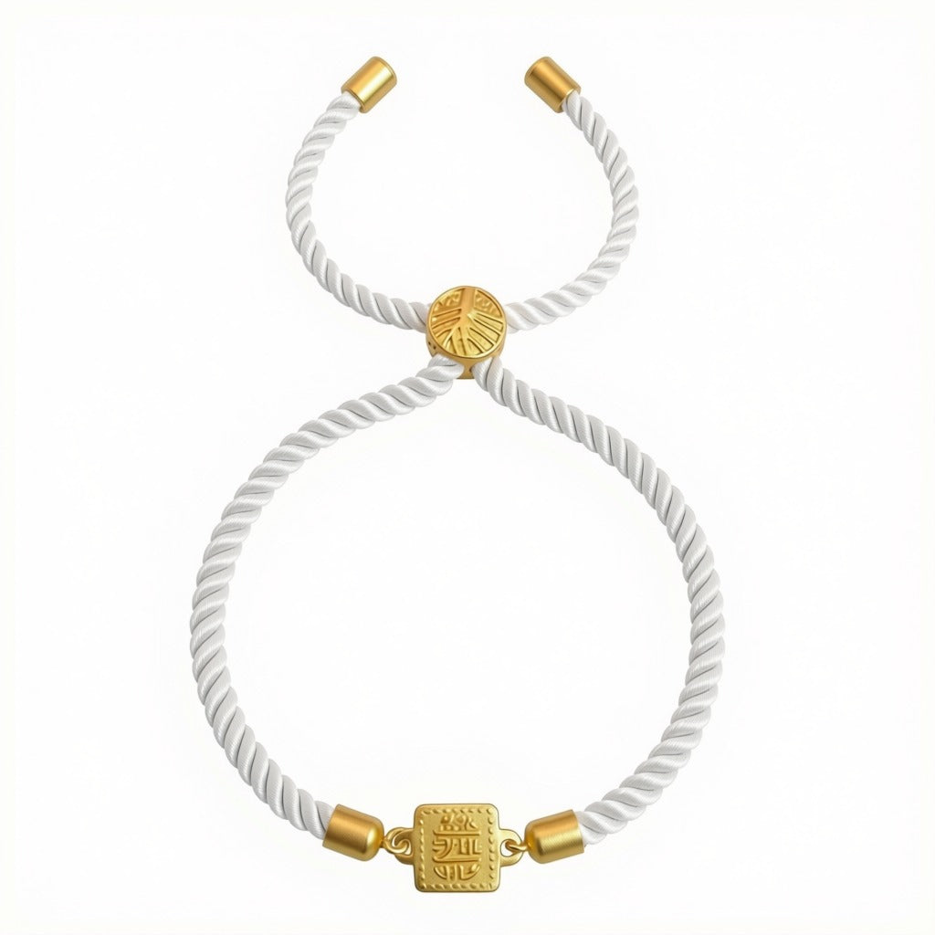 18k Gold Square Medallion with Adjustable Thread Bracelet - Perfect Gifting - Embellish Gold Jewelry & Diamond