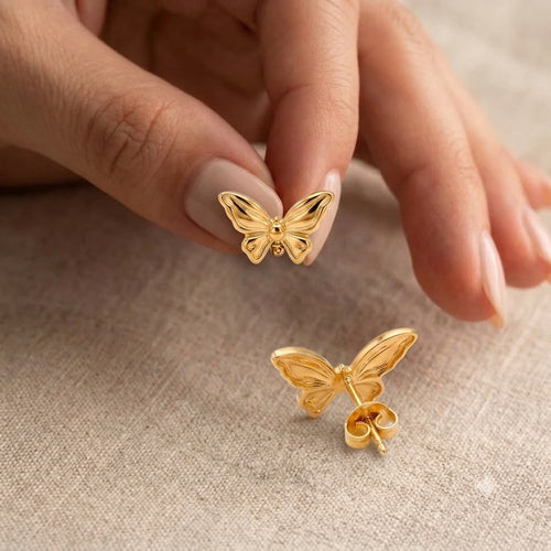 18k Gold Butterfly Stud Earrings