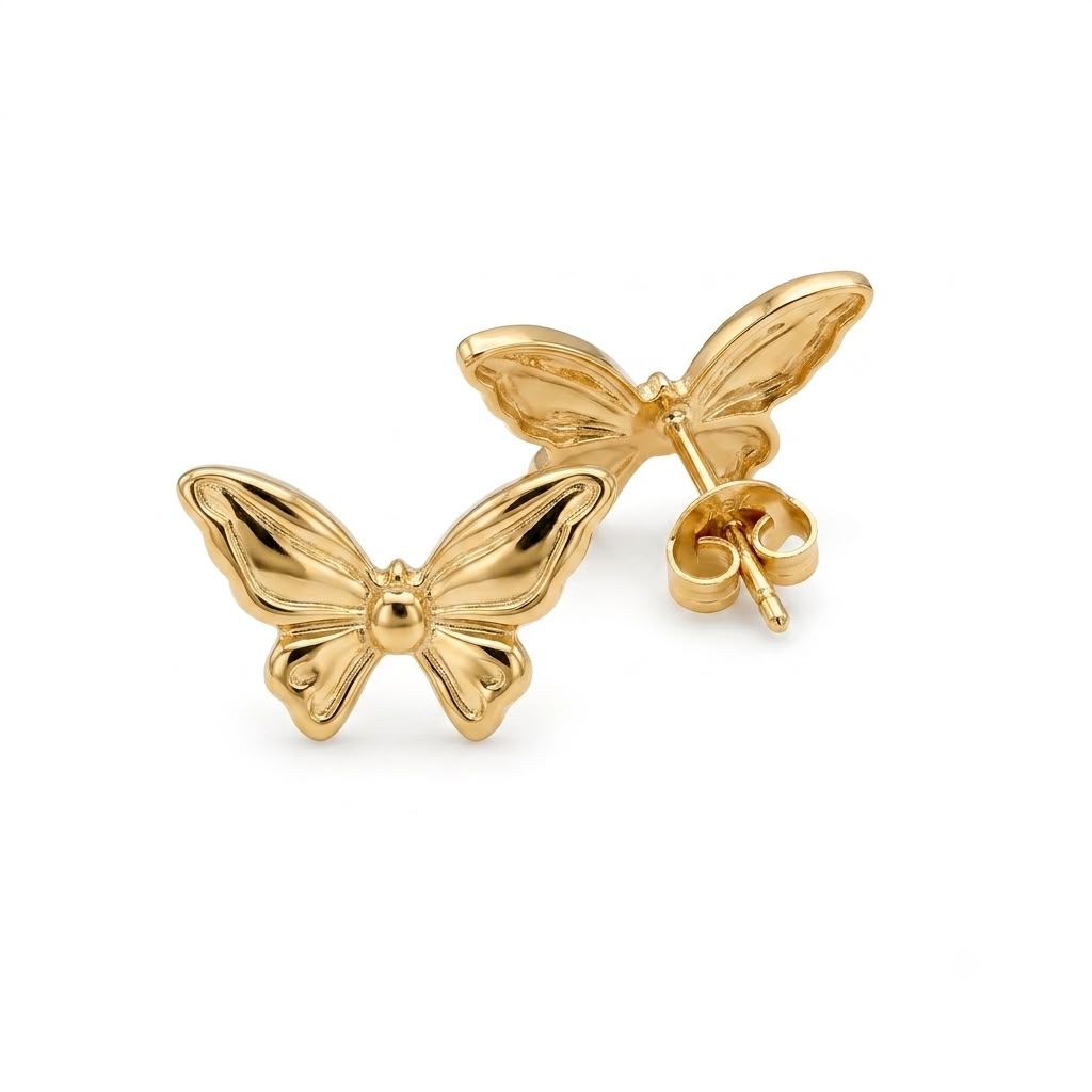18k Gold Butterfly Stud Earrings