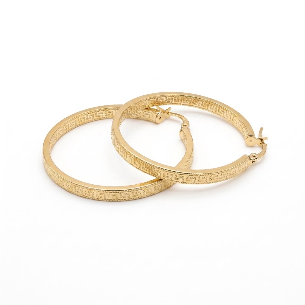 18k Gold Big Maze Loop Earrings