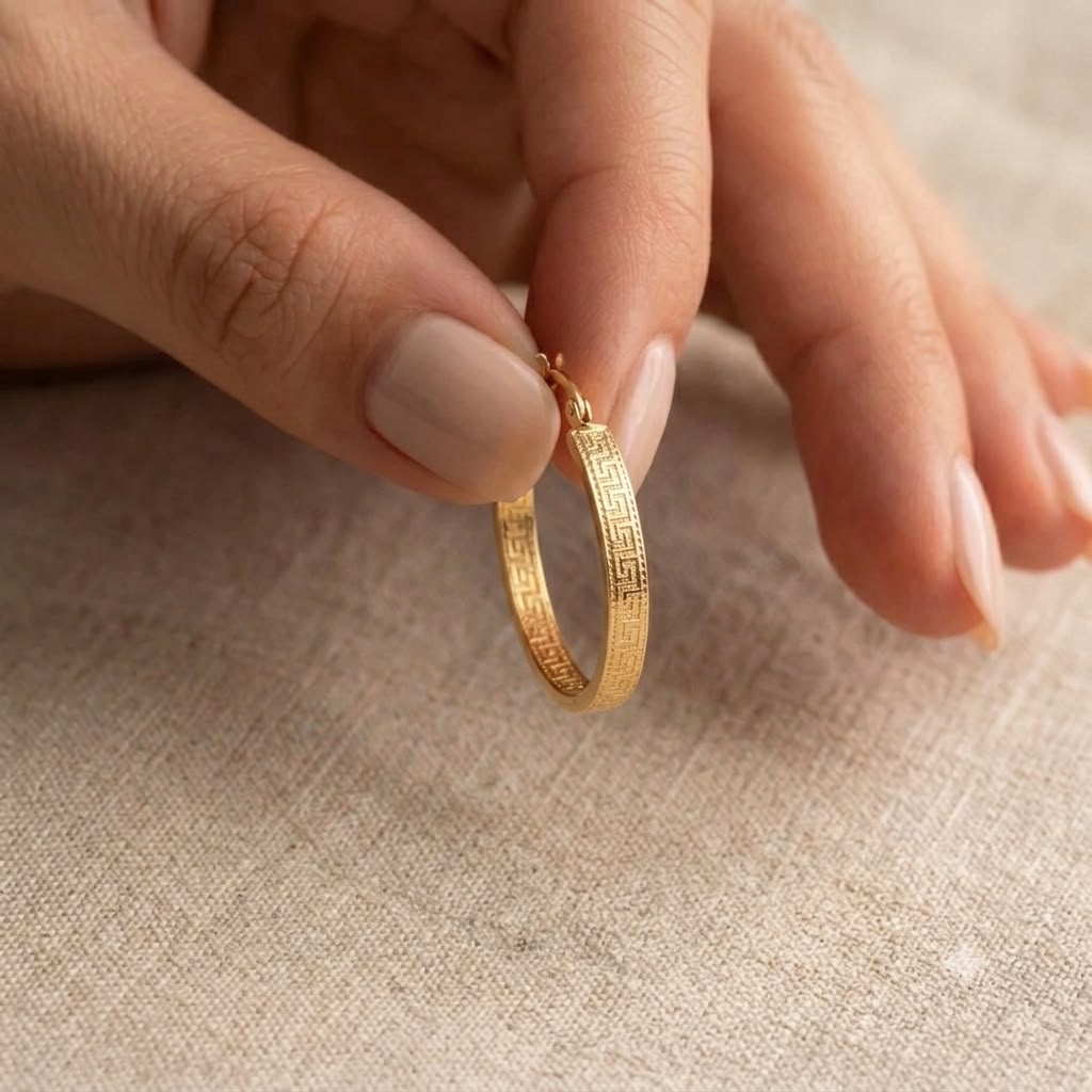 18k Gold Big Maze Loop Earrings