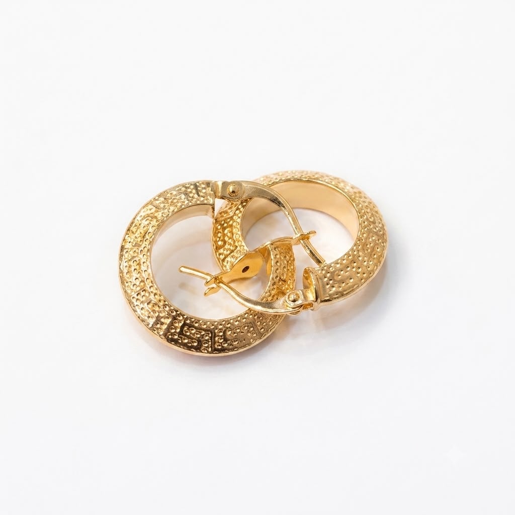 18k Gold Hollow Maze Loop Earrings