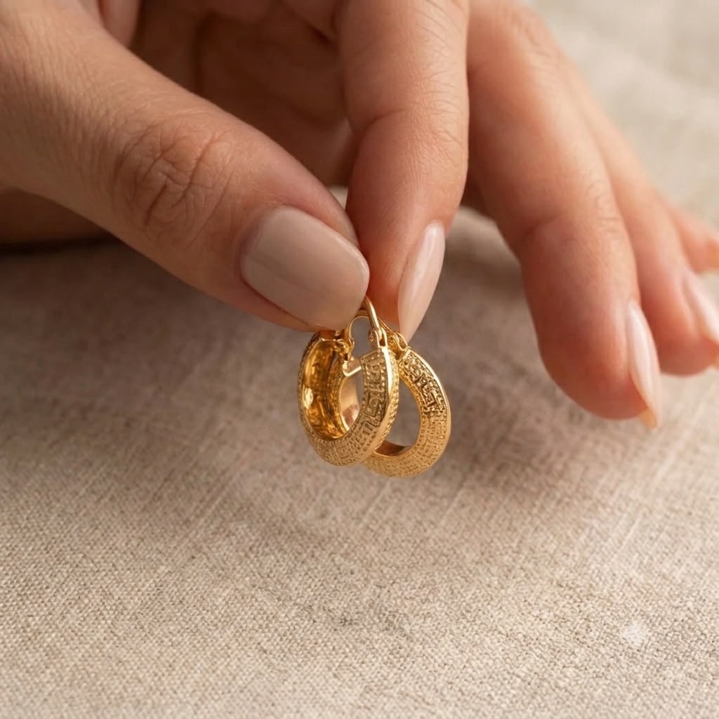 18k Gold Hollow Maze Loop Earrings