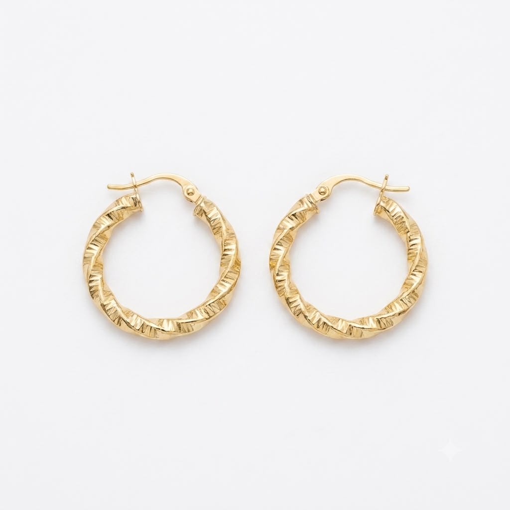 18k Gold Dia Cut Style Loop Earring