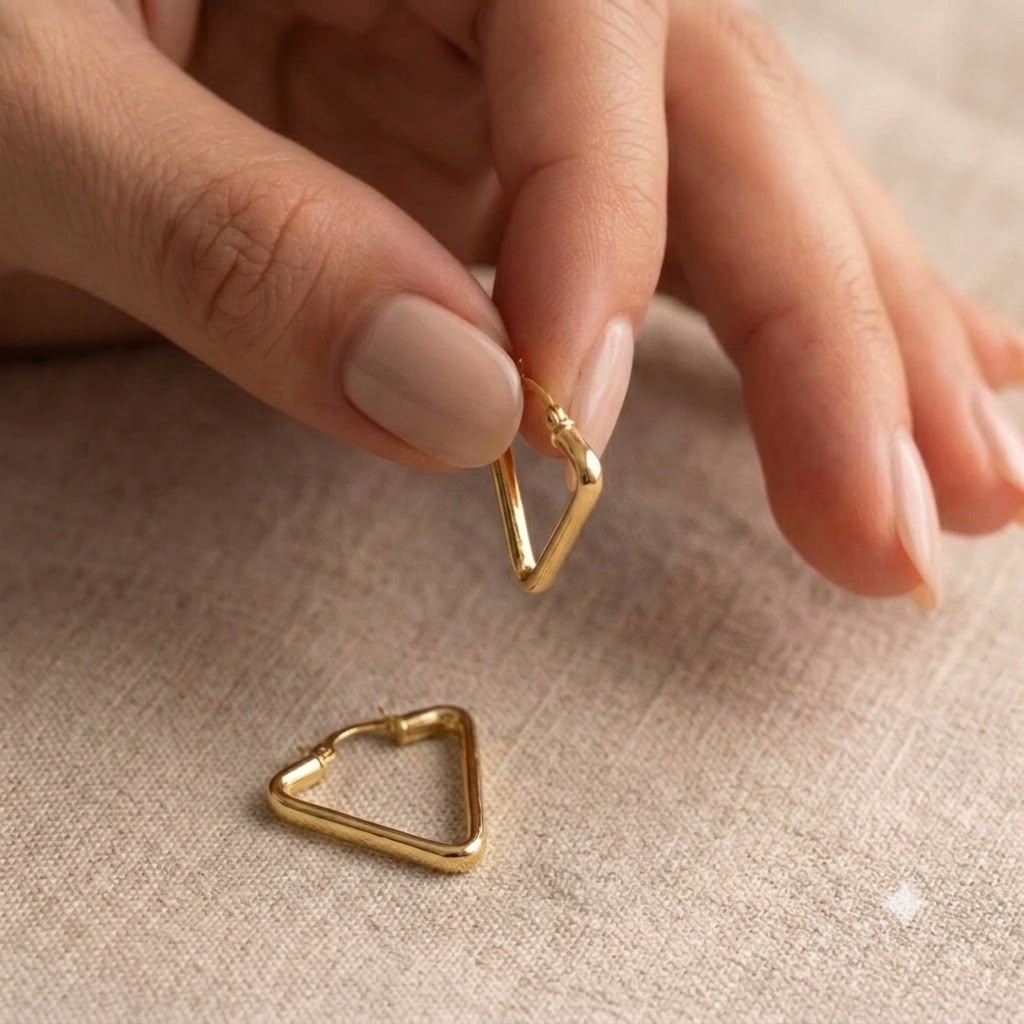 18k Gold Triangle Loop Earring
