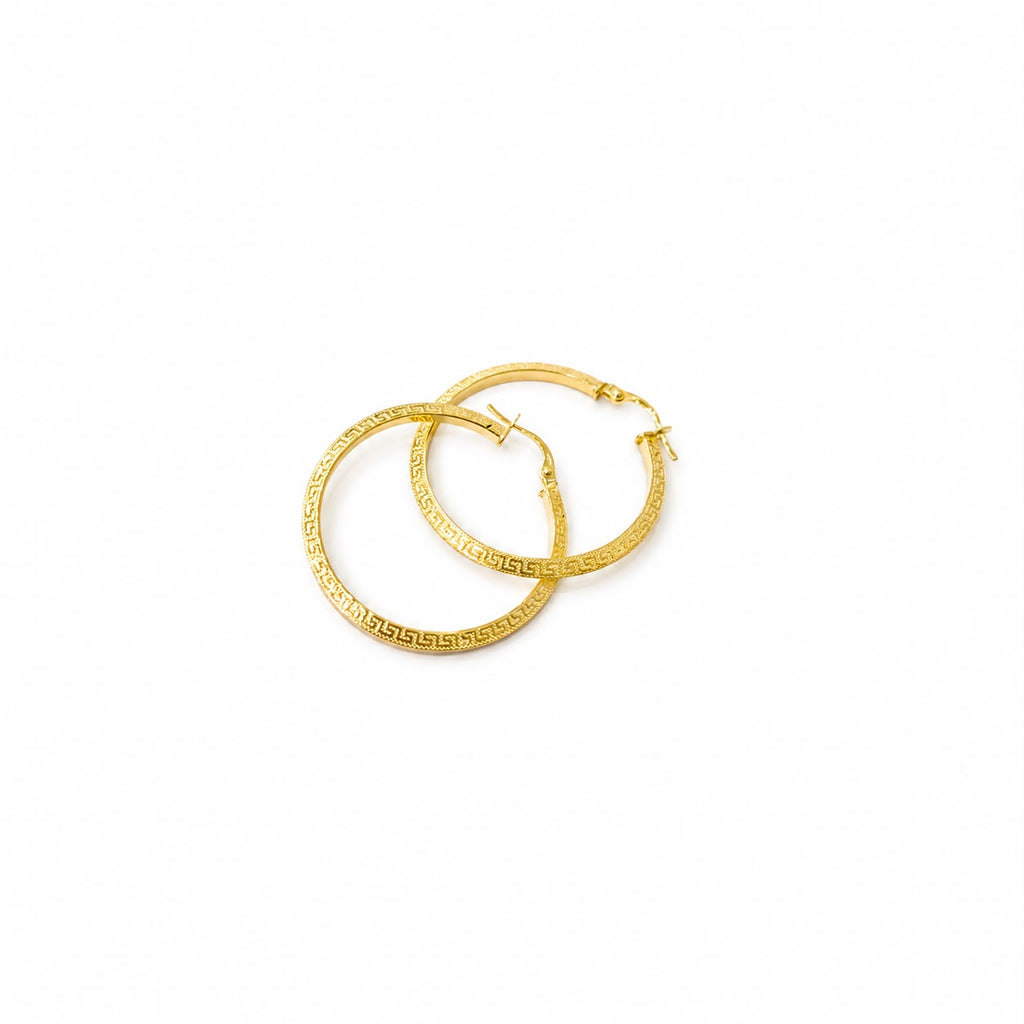 18k Gold Big Hollow Maze Loop Earring