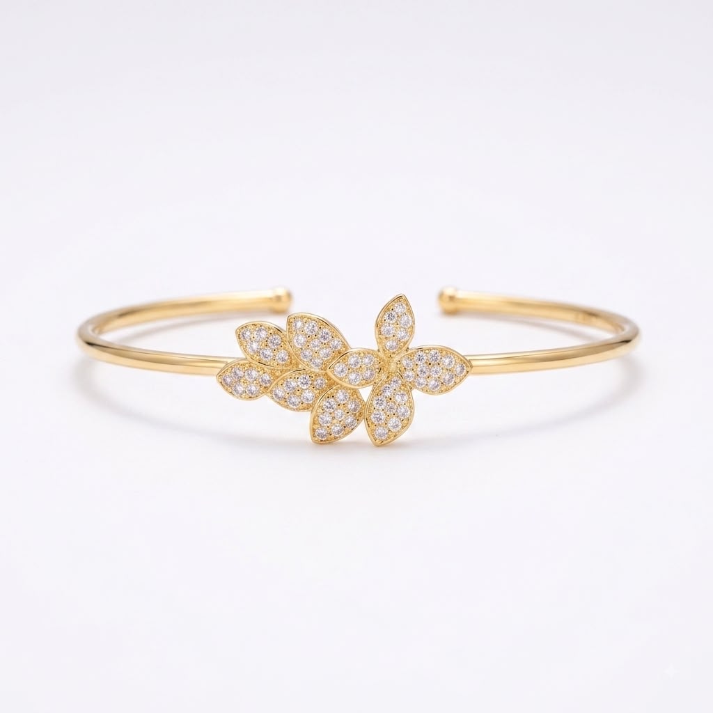 925 Silver Flower Stone Bangle