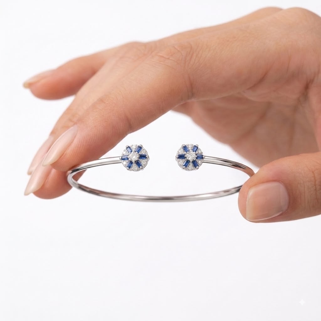 925 Silver Blue Stone Bangle