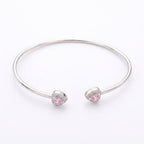 925 Silver Pink Heart Stone Bangle