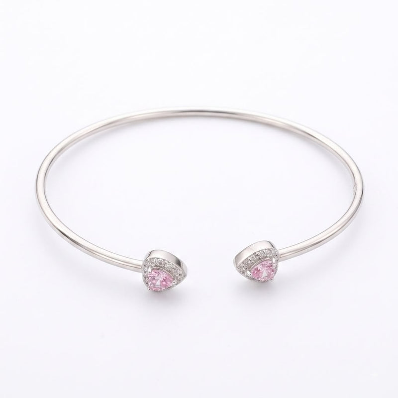925 Silver Pink Heart Stone Bangle - 925 Silver Bangle - Embellish Gold Jewelry & Diamond