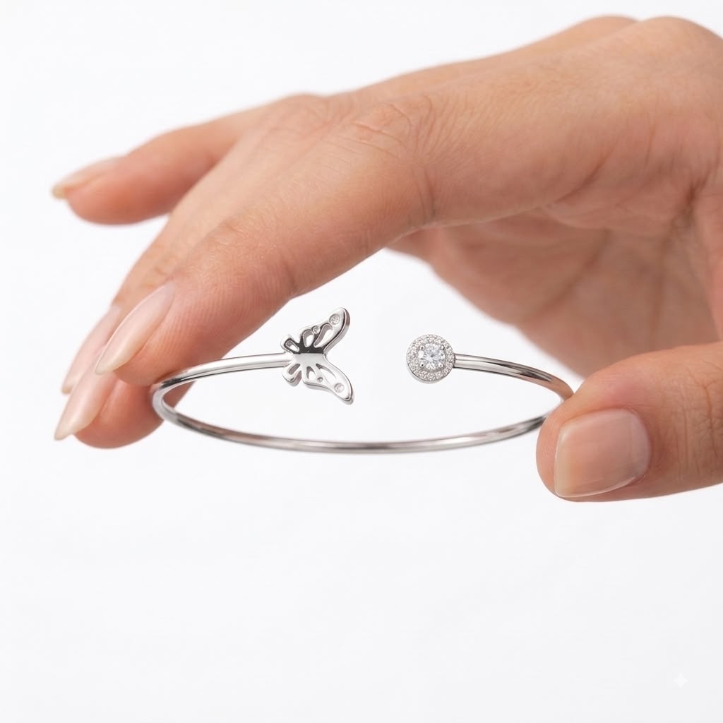 925 Silver Butterfly Stone Bangle